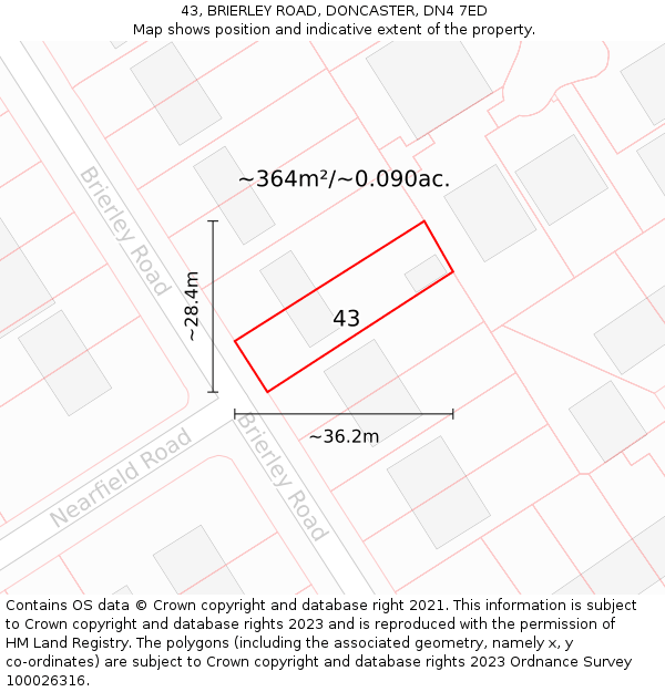 43, BRIERLEY ROAD, DONCASTER, DN4 7ED: Plot and title map