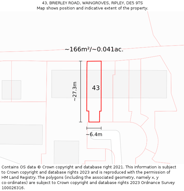 43, BRIERLEY ROAD, WAINGROVES, RIPLEY, DE5 9TS: Plot and title map