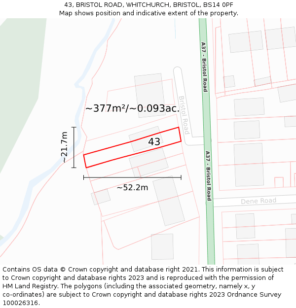 43, BRISTOL ROAD, WHITCHURCH, BRISTOL, BS14 0PF: Plot and title map