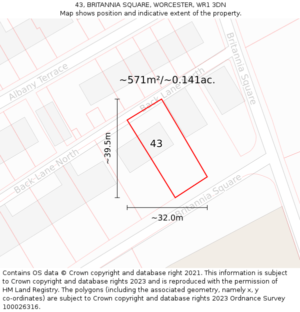 43, BRITANNIA SQUARE, WORCESTER, WR1 3DN: Plot and title map