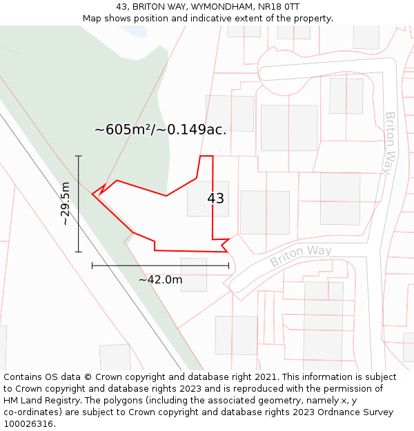 43, BRITON WAY, WYMONDHAM, NR18 0TT: Plot and title map