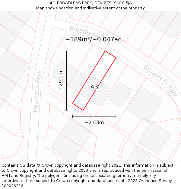43, BROADLEAS PARK, DEVIZES, SN10 5JA: Plot and title map