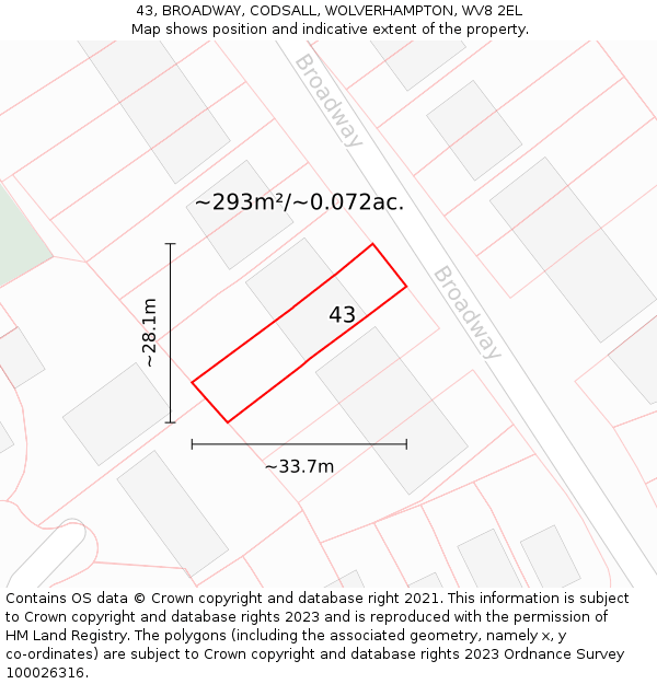 43, BROADWAY, CODSALL, WOLVERHAMPTON, WV8 2EL: Plot and title map