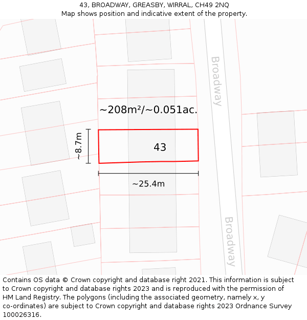 43, BROADWAY, GREASBY, WIRRAL, CH49 2NQ: Plot and title map