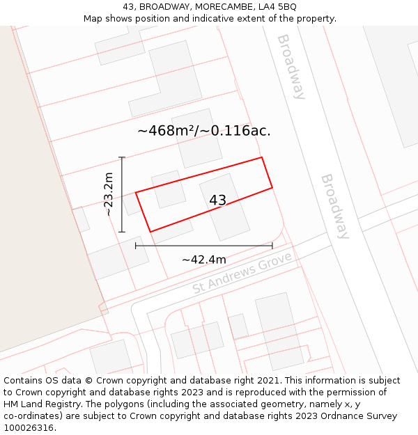 43, BROADWAY, MORECAMBE, LA4 5BQ: Plot and title map