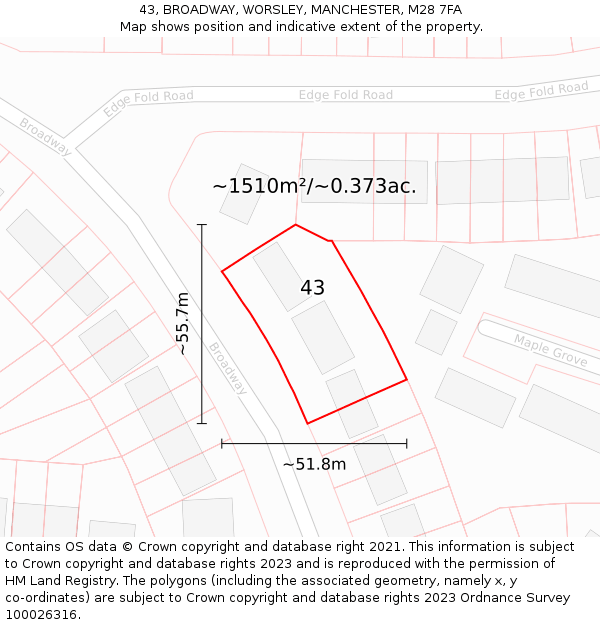 43, BROADWAY, WORSLEY, MANCHESTER, M28 7FA: Plot and title map