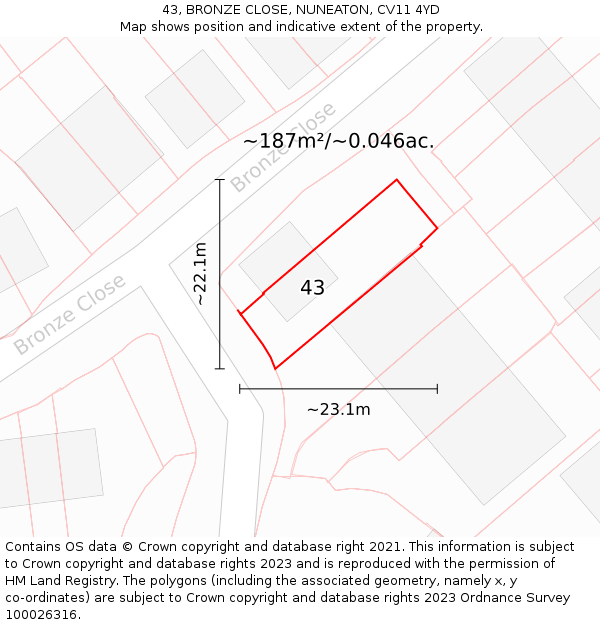 43, BRONZE CLOSE, NUNEATON, CV11 4YD: Plot and title map