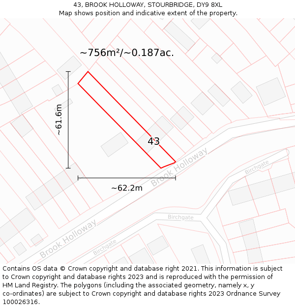 43, BROOK HOLLOWAY, STOURBRIDGE, DY9 8XL: Plot and title map