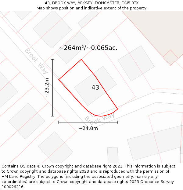43, BROOK WAY, ARKSEY, DONCASTER, DN5 0TX: Plot and title map