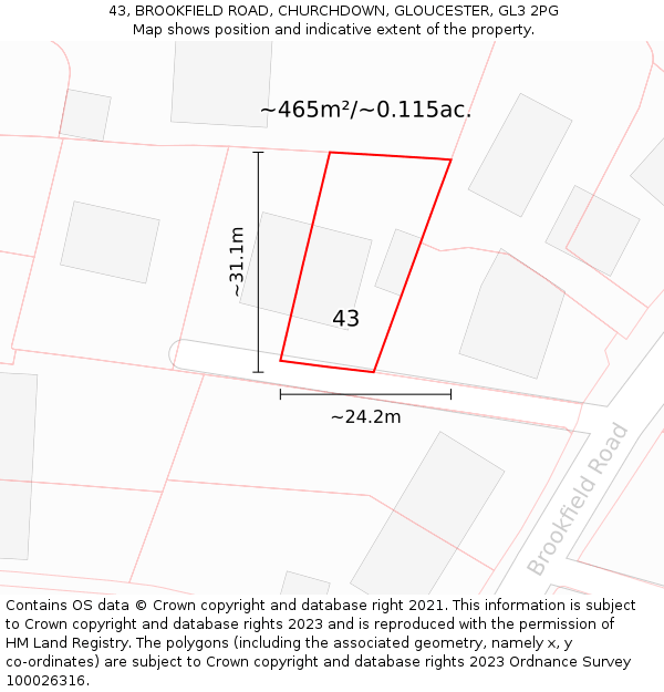 43, BROOKFIELD ROAD, CHURCHDOWN, GLOUCESTER, GL3 2PG: Plot and title map