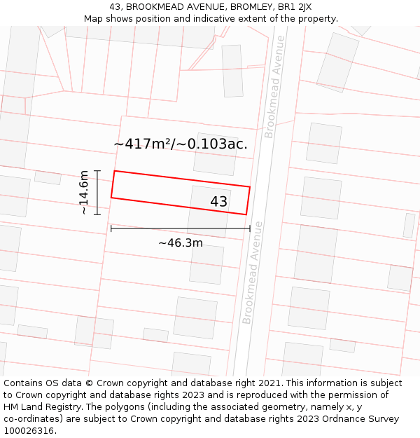 43, BROOKMEAD AVENUE, BROMLEY, BR1 2JX: Plot and title map