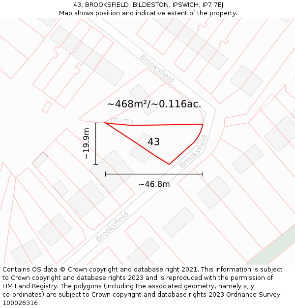 43, BROOKSFIELD, BILDESTON, IPSWICH, IP7 7EJ: Plot and title map