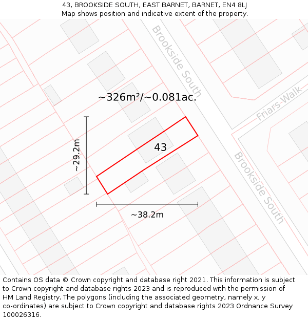 43, BROOKSIDE SOUTH, EAST BARNET, BARNET, EN4 8LJ: Plot and title map