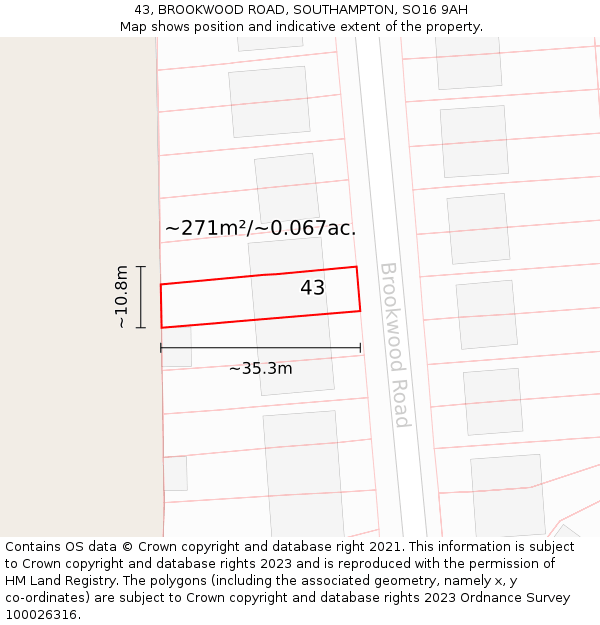 43, BROOKWOOD ROAD, SOUTHAMPTON, SO16 9AH: Plot and title map