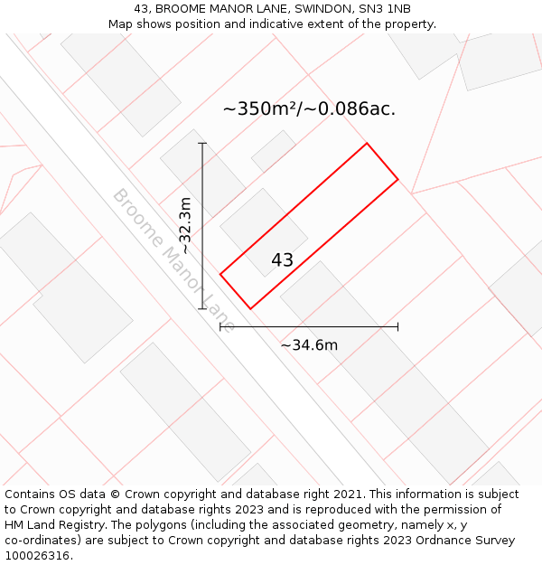 43, BROOME MANOR LANE, SWINDON, SN3 1NB: Plot and title map