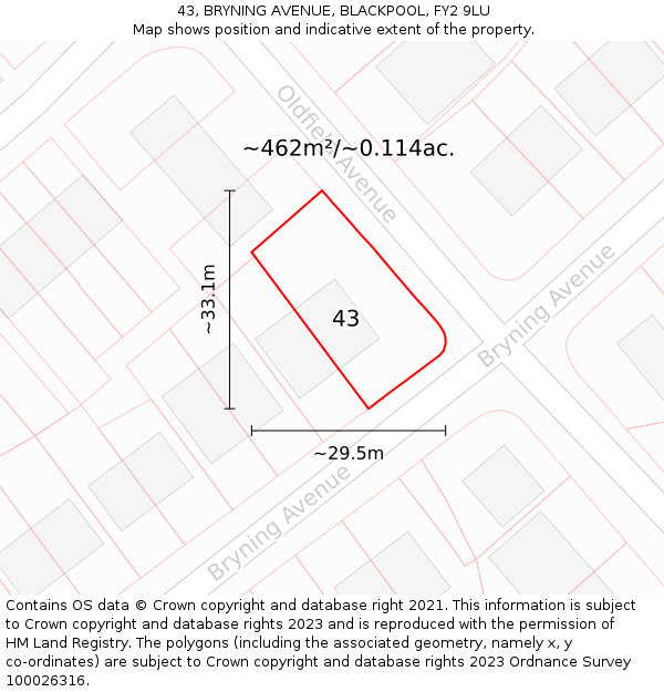 43, BRYNING AVENUE, BLACKPOOL, FY2 9LU: Plot and title map