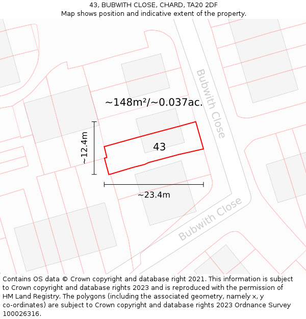43, BUBWITH CLOSE, CHARD, TA20 2DF: Plot and title map