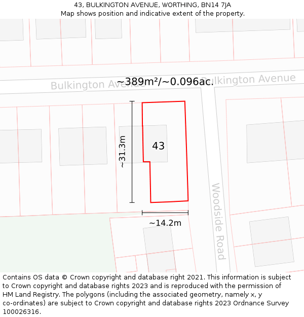43, BULKINGTON AVENUE, WORTHING, BN14 7JA: Plot and title map