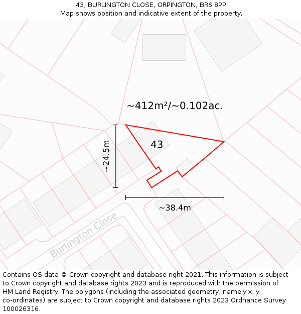 43, BURLINGTON CLOSE, ORPINGTON, BR6 8PP: Plot and title map