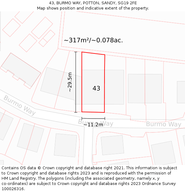 43, BURMO WAY, POTTON, SANDY, SG19 2FE: Plot and title map