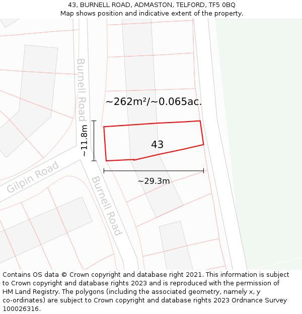43, BURNELL ROAD, ADMASTON, TELFORD, TF5 0BQ: Plot and title map