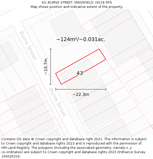 43, BURNS STREET, MANSFIELD, NG18 5PS: Plot and title map