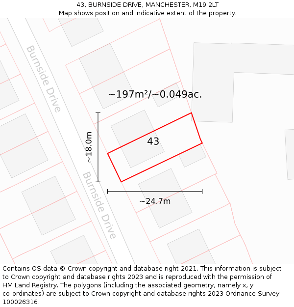 43, BURNSIDE DRIVE, MANCHESTER, M19 2LT: Plot and title map