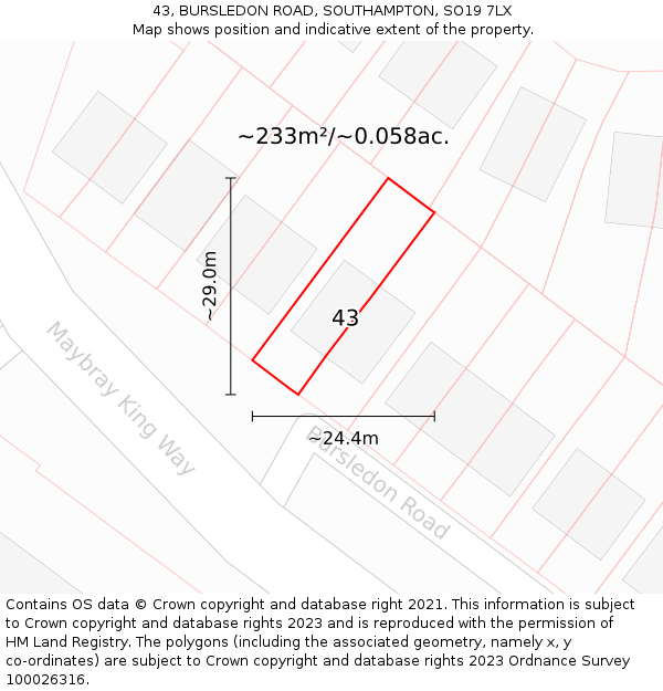 43, BURSLEDON ROAD, SOUTHAMPTON, SO19 7LX: Plot and title map