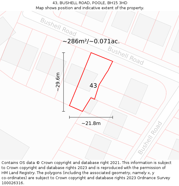 43, BUSHELL ROAD, POOLE, BH15 3HD: Plot and title map