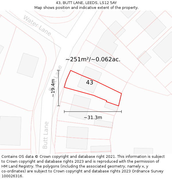 43, BUTT LANE, LEEDS, LS12 5AY: Plot and title map
