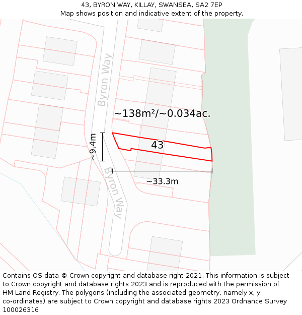 43, BYRON WAY, KILLAY, SWANSEA, SA2 7EP: Plot and title map