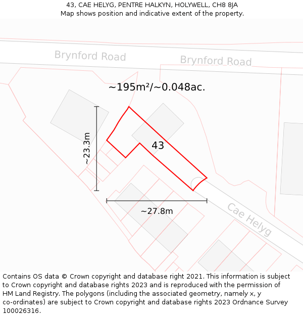 43, CAE HELYG, PENTRE HALKYN, HOLYWELL, CH8 8JA: Plot and title map