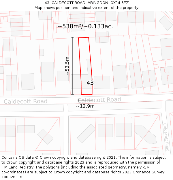 43, CALDECOTT ROAD, ABINGDON, OX14 5EZ: Plot and title map