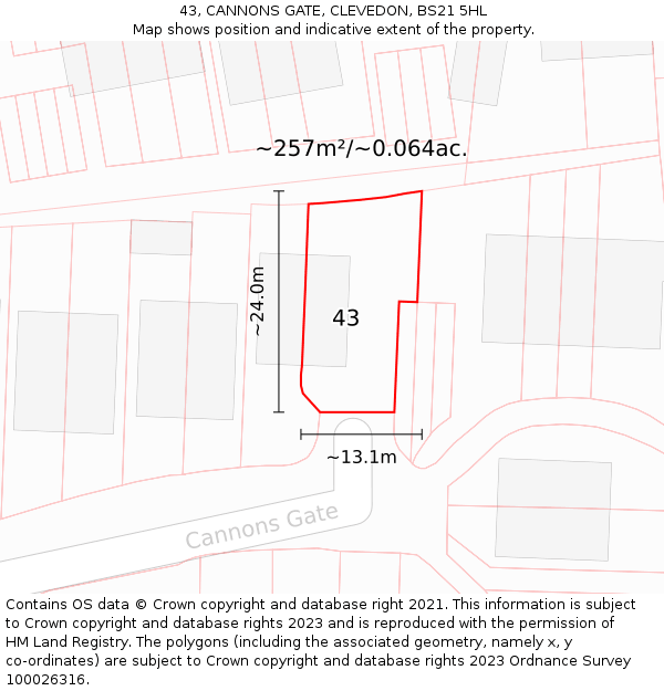 43, CANNONS GATE, CLEVEDON, BS21 5HL: Plot and title map