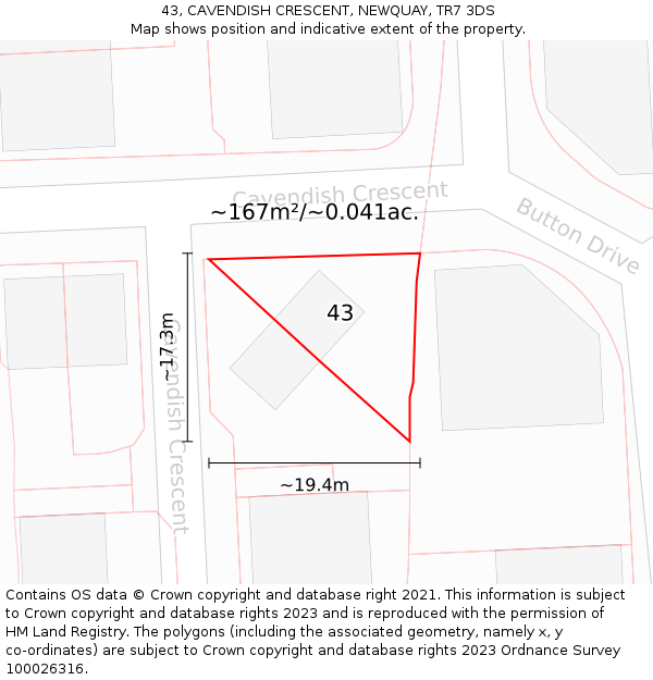 43, CAVENDISH CRESCENT, NEWQUAY, TR7 3DS: Plot and title map
