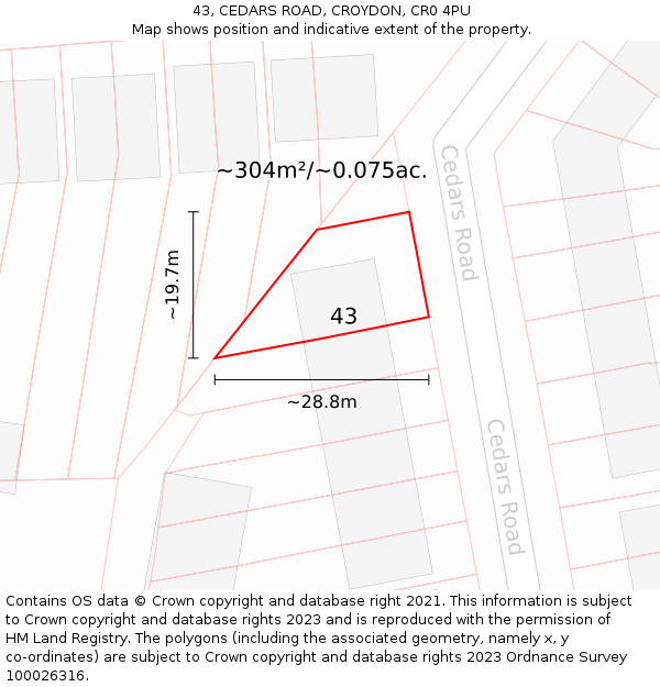 43, CEDARS ROAD, CROYDON, CR0 4PU: Plot and title map