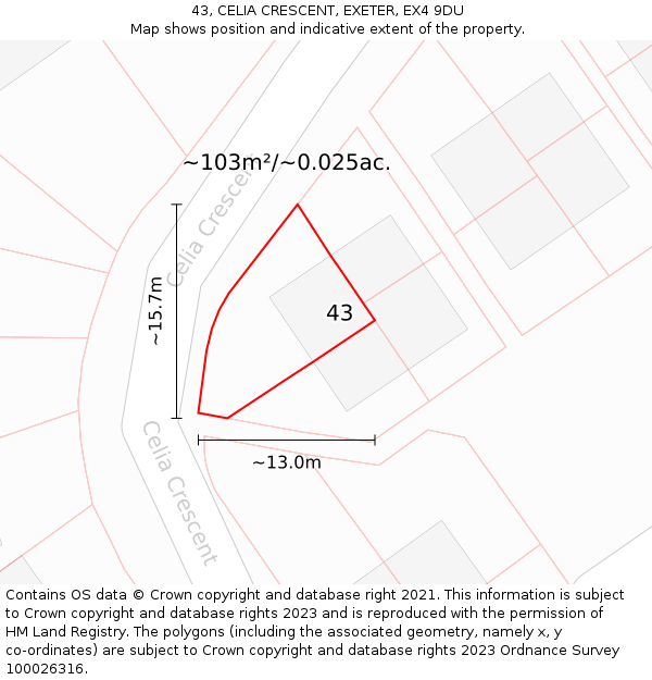43, CELIA CRESCENT, EXETER, EX4 9DU: Plot and title map