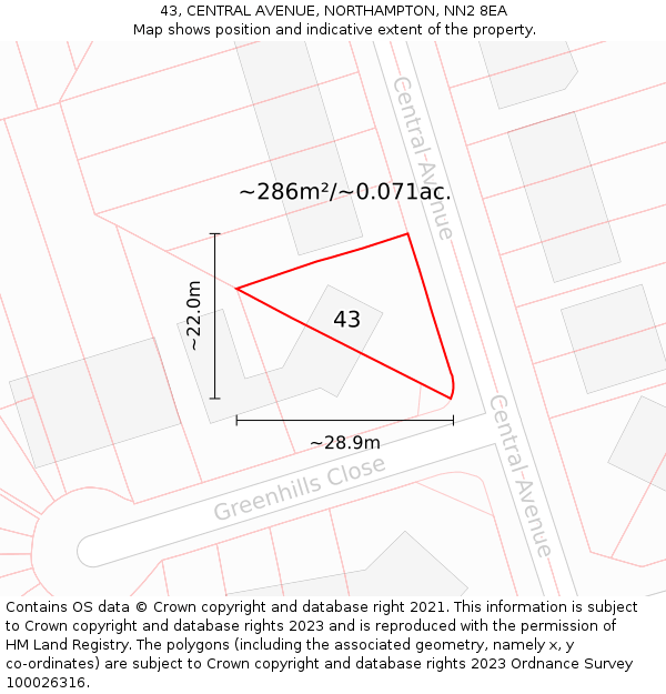 43, CENTRAL AVENUE, NORTHAMPTON, NN2 8EA: Plot and title map