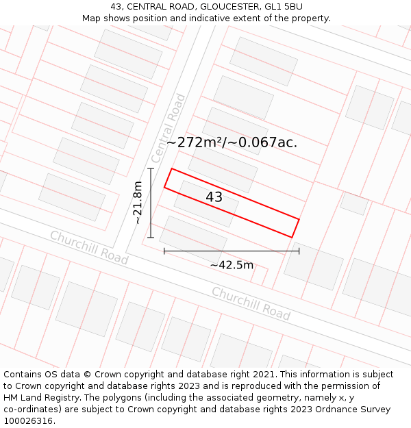 43, CENTRAL ROAD, GLOUCESTER, GL1 5BU: Plot and title map