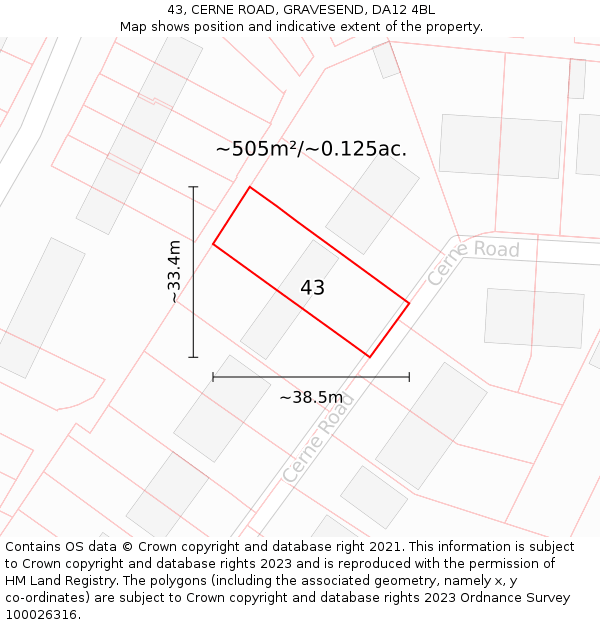 43, CERNE ROAD, GRAVESEND, DA12 4BL: Plot and title map