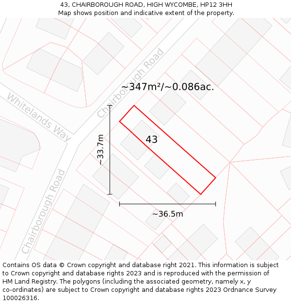 43, CHAIRBOROUGH ROAD, HIGH WYCOMBE, HP12 3HH: Plot and title map