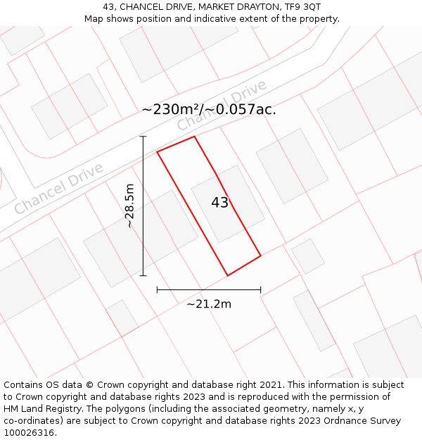 43, CHANCEL DRIVE, MARKET DRAYTON, TF9 3QT: Plot and title map