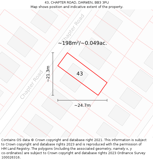 43, CHAPTER ROAD, DARWEN, BB3 3PU: Plot and title map