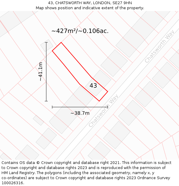 43, CHATSWORTH WAY, LONDON, SE27 9HN: Plot and title map