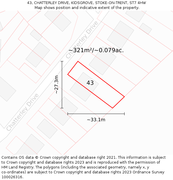43, CHATTERLEY DRIVE, KIDSGROVE, STOKE-ON-TRENT, ST7 4HW: Plot and title map