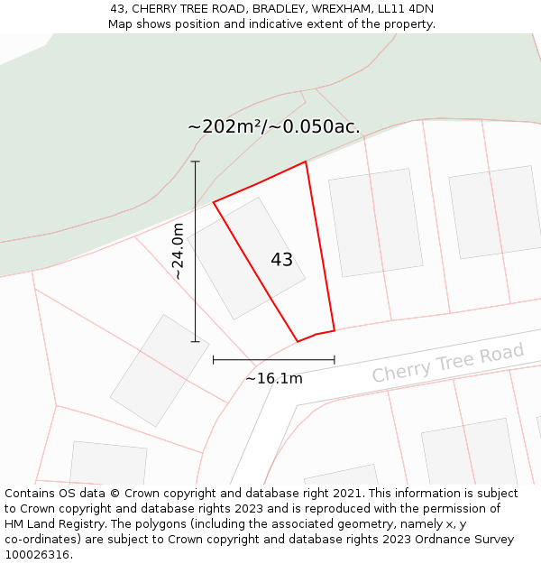 43, CHERRY TREE ROAD, BRADLEY, WREXHAM, LL11 4DN: Plot and title map