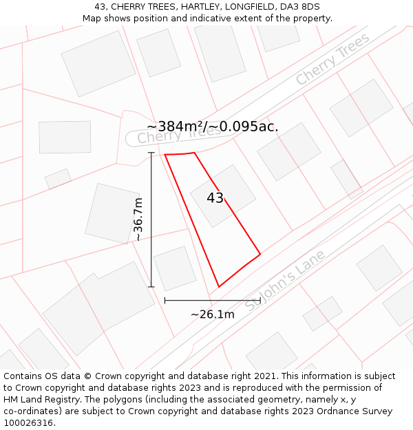 43, CHERRY TREES, HARTLEY, LONGFIELD, DA3 8DS: Plot and title map