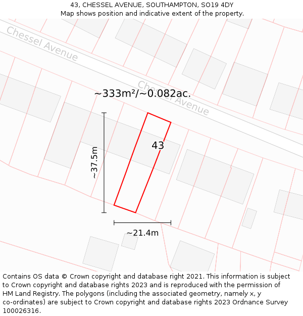 43, CHESSEL AVENUE, SOUTHAMPTON, SO19 4DY: Plot and title map