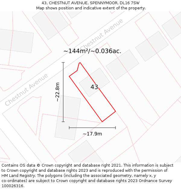43, CHESTNUT AVENUE, SPENNYMOOR, DL16 7SW: Plot and title map