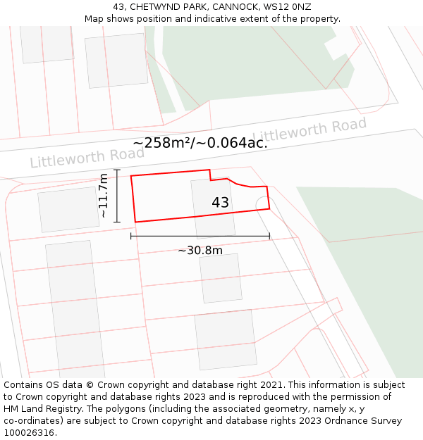 43, CHETWYND PARK, CANNOCK, WS12 0NZ: Plot and title map